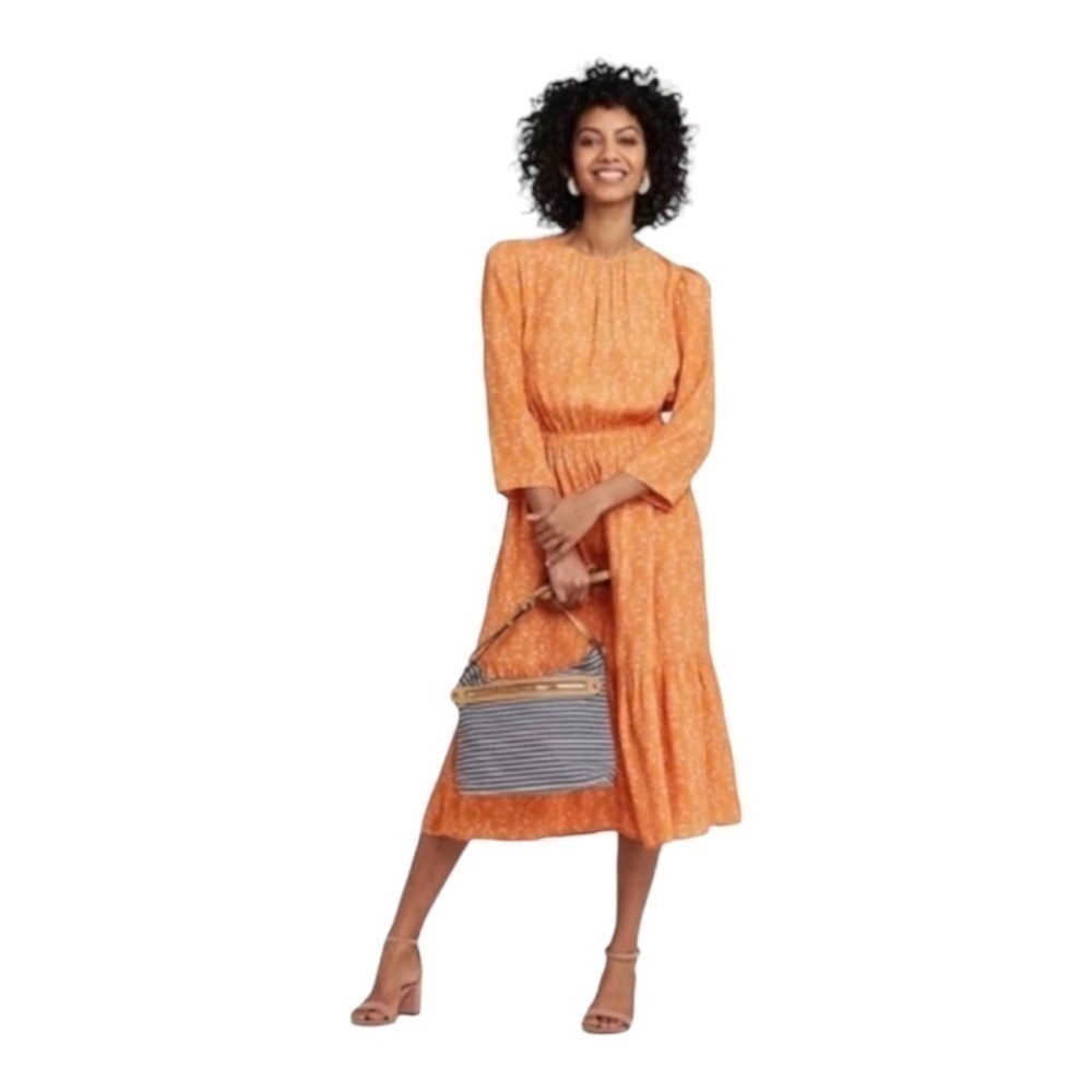 A NEW DAY-ORANGE AND PINK MIDI DRESS-SIZE XS